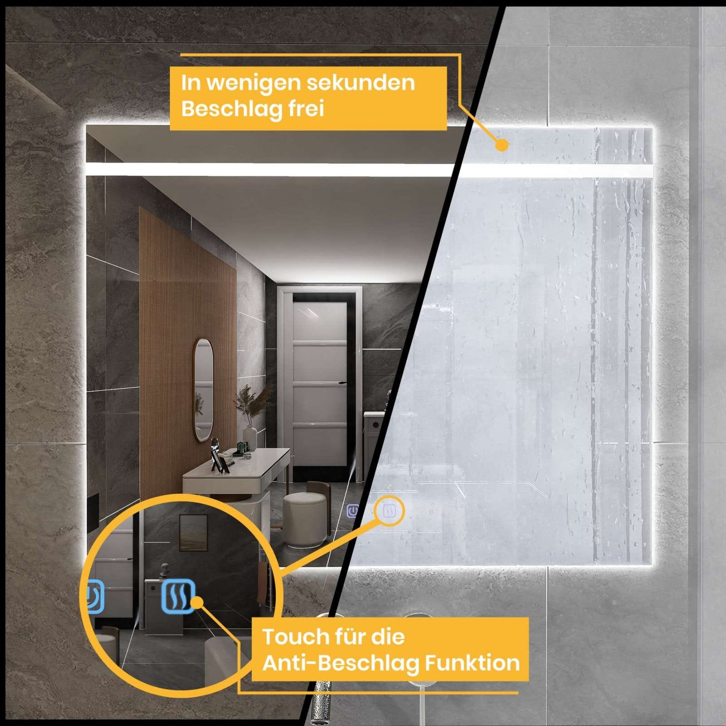 LightedElegance - Rechteckiger Spiegel LED Beleuchtung vorne und hinten