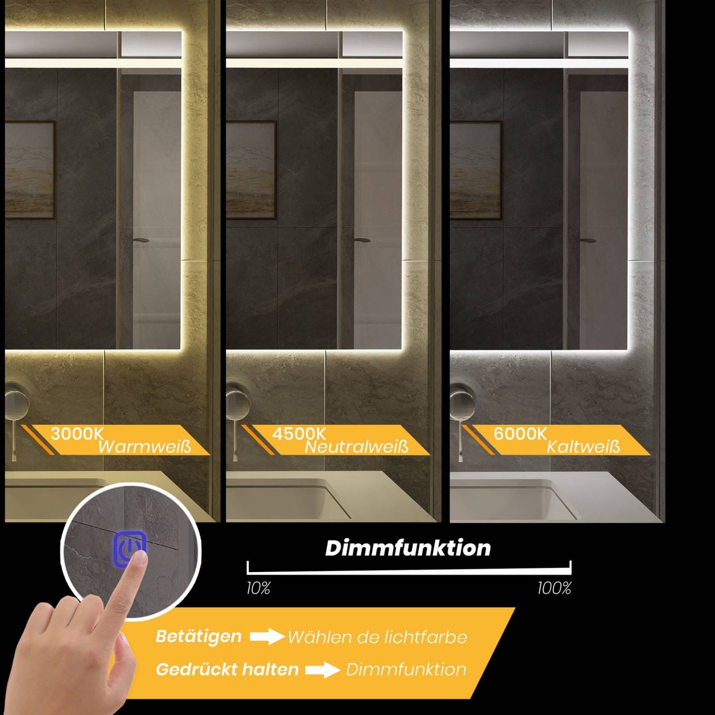 LightedElegance - Rechteckiger Spiegel LED Beleuchtung vorne und hinten