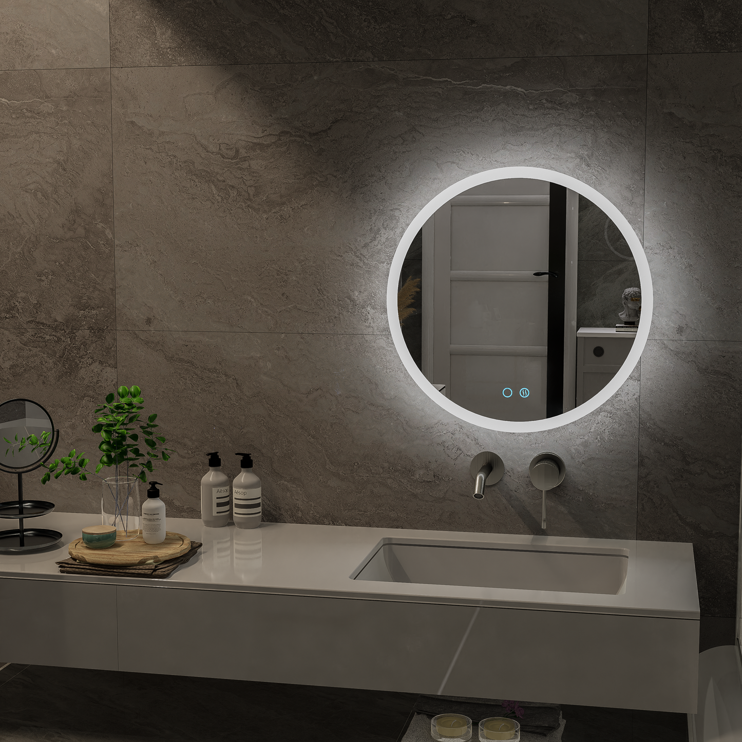 StarEdge - Spiegel Rund mit LED Beleuchtung hinten und LED Rahmen vorne
